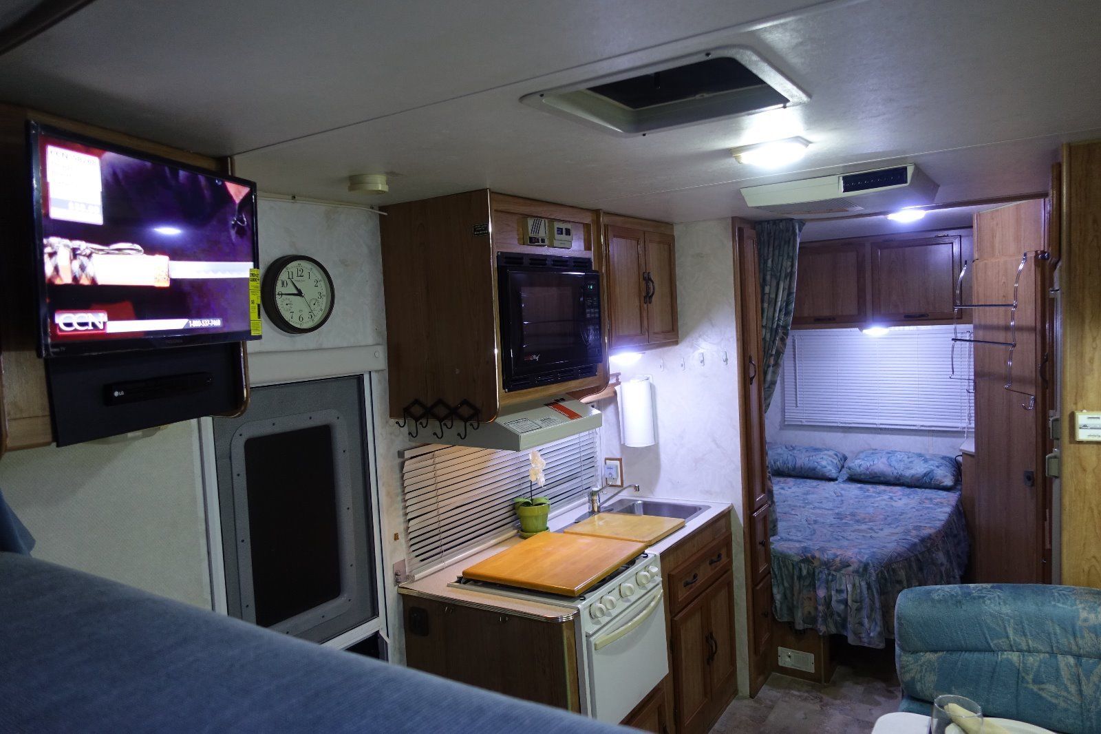 Interior looking back through the galley to the rear bed
